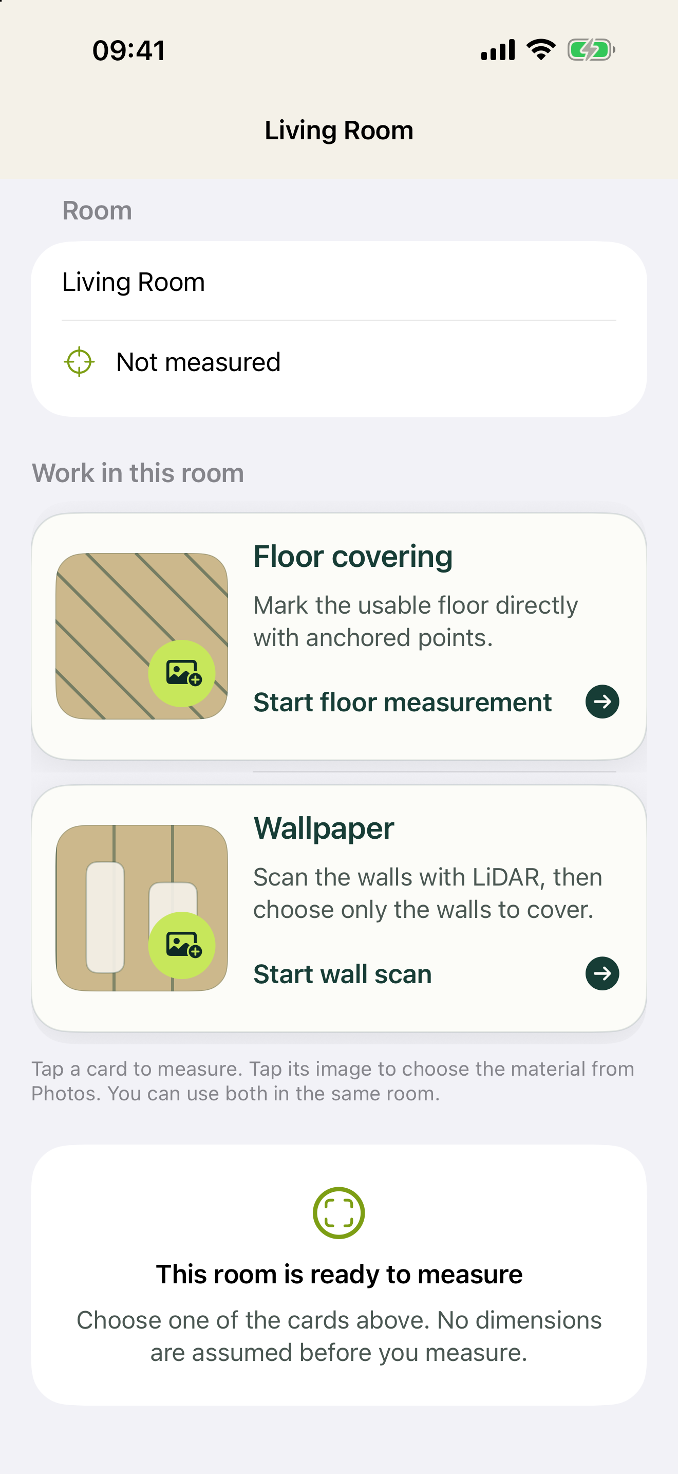 LayMetric room measurement and project estimate interface